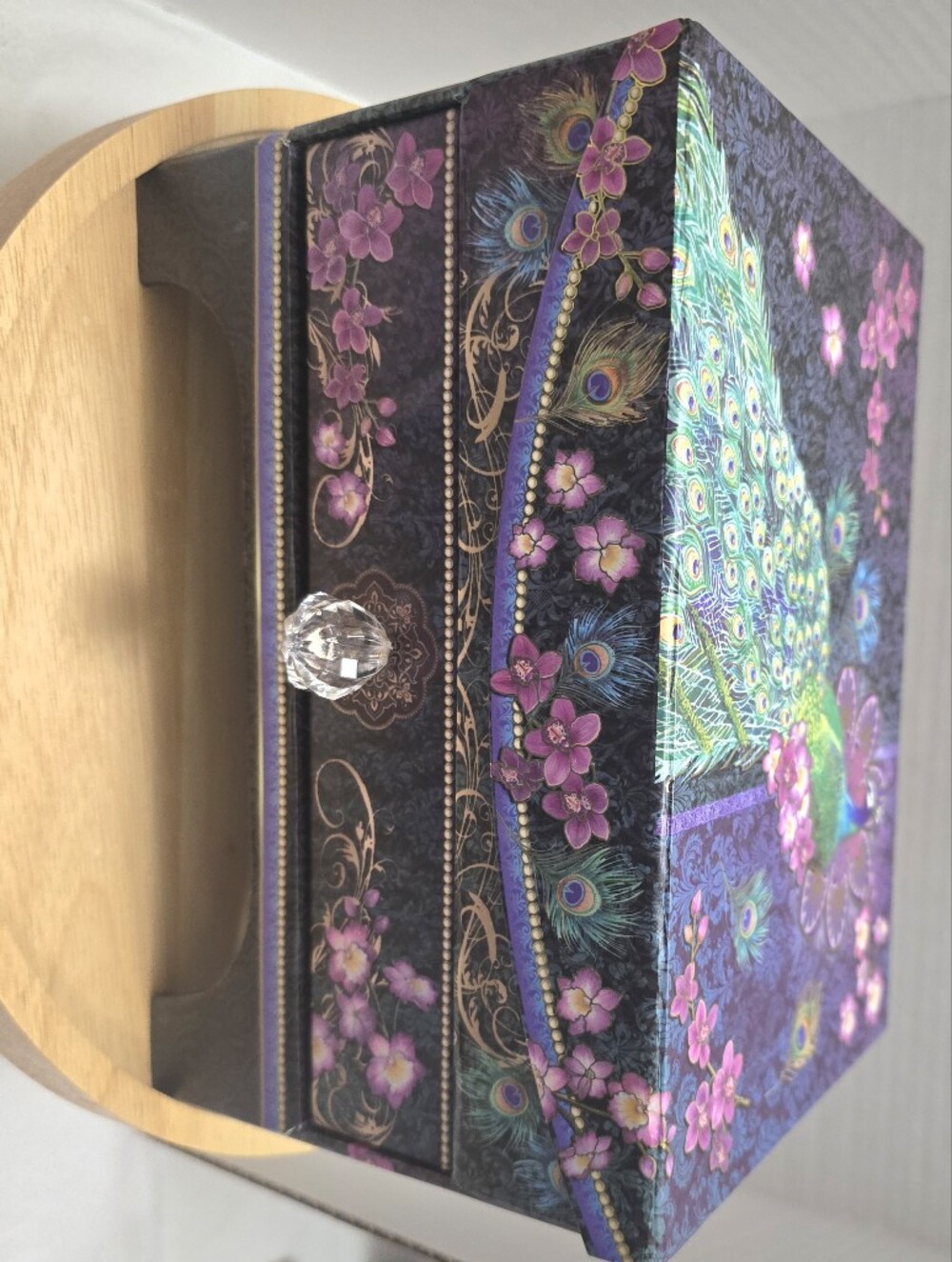 NWOT Pooch & Sweetheart Peacock Floral Jewelry Keepsake Box Drawer Tray Mirror.
